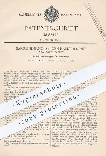 original Patent - Marcus Benjamin , John Hardy , Sidney , New South Wales , 1890 , Uhr mit Sekundenzeiger | Taschenuhr