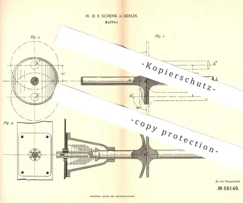 original Patent - H. & E. Schenk , Berlin , 1891 , Buffer | Eisenbahn , Eisenbahnen - Kupplung , Straßenbahn !!!