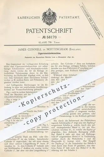 original Patent - James Connell , Nottingham , England , 1890 , Zigarrenwickelmaschine | Zigarren - Wickelmaschine !!!