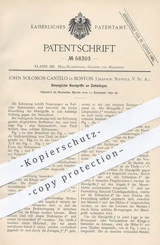 original Patent - John Solomon Cantelo , Boston , Suffolk , USA , 1890 , Handgriffe an Ziehklinge | Messer , Tischler