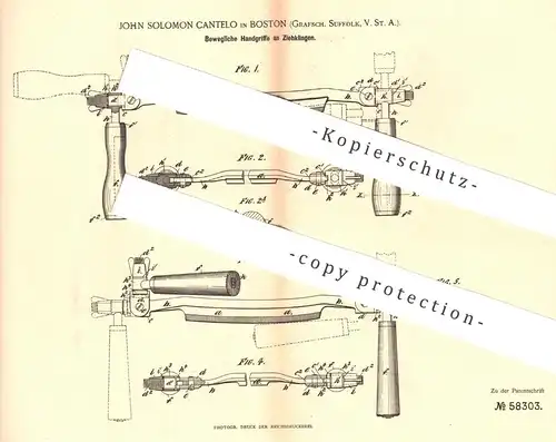 original Patent - John Solomon Cantelo , Boston , Suffolk , USA , 1890 , Handgriffe an Ziehklinge | Messer , Tischler