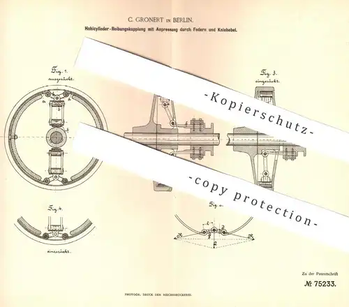 original Patent - C. Gronert , Berlin , 1892 , Hohlzylinder - Reibungskupplung | Kupplung | Bremse | Eisenbahn !!!