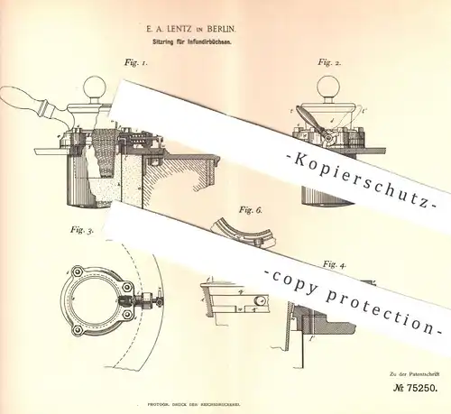 original Patent - E. A. Lentz , Berlin , 1893 , Sitzring für Indufierbüchsen | Pharmazie , Apotheker , Apotheke !!