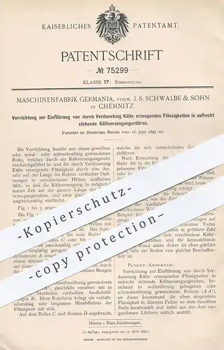 original Patent - Maschinenfabrik Germania | J. S. Schwalbe & Sohn , Chemnitz | Kälte erzeugende Flüssigkeiten !!