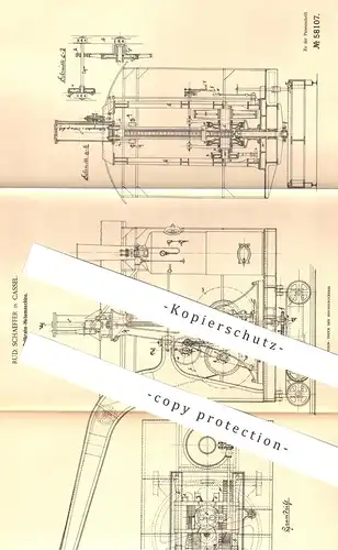 original Patent - Rud. Schaeffer , Kassel , 1890 , Rollkran Hebemaschine | Kran , Hebezeug , Aufzug | Lastenzug | Gall