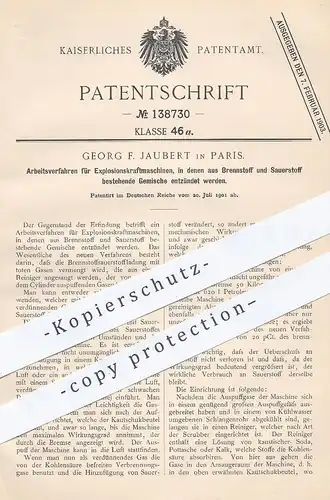 original Patent - Georg F. Jaubert , Paris , Frankreich , 1901 , Zündung aus Brennstoff & Sauerstoff am Motor | Gasmotor