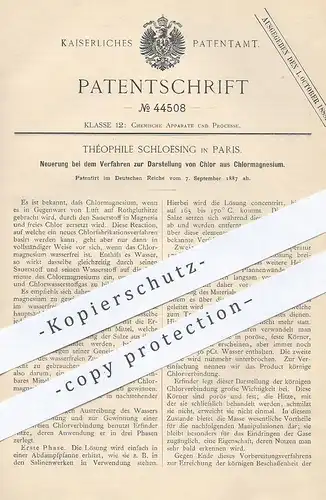 original Patent - Théophile Schloesing , Paris , Frankreich , 1887 , Darstellung von Chlor aus Chormagnesium | Chemie !