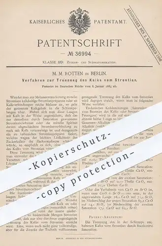 original Patent - M. M. Rotten , Berlin , 1885 , Trennung von Kalks und Strontian | Zucker , Zuckerfabrik , Saturation !