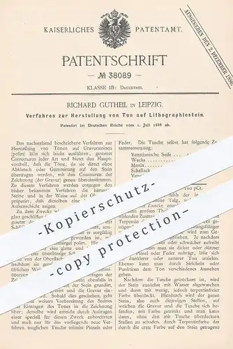 original Patent - Richard Gutheil , Leipzig , 1886 , Herstellung von Ton auf Lithographiestein | Lithographie , Druck !