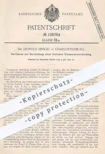 original Patent - Dr. Leopold Spiegel , Berlin / Charlottenburg , 1901 , lösliche Eisenarsenverbindung | Eisen - Arsen !