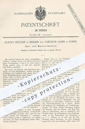 original Patent - Gustav Pflücke , Meissen , Theodor Hahn , Posen , 1886 , Gasmesser , Wassermesser | Membran , Gas !!