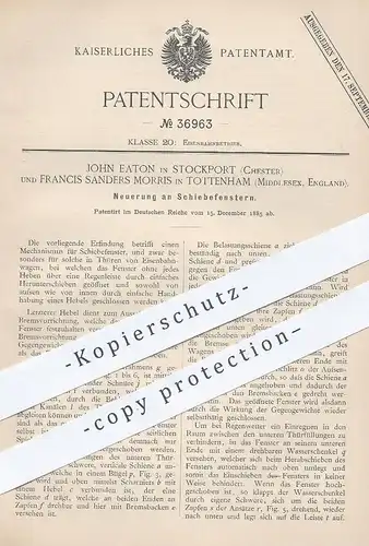 original Patent - John Eaton , Stockport | Francis Sanders Morris , Tottenham , England  1885 , Schiebefenster , Fenster