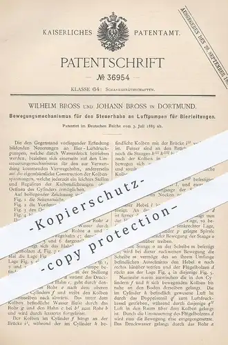 original Patent - Wilhelm u. Johann Bross , Dortmund , 1885 , Steuerhahn an Bier - Luftpumpen für Bierleitung | Zapfhahn