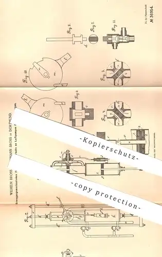 original Patent - Wilhelm u. Johann Bross , Dortmund , 1885 , Steuerhahn an Bier - Luftpumpen für Bierleitung | Zapfhahn