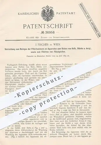 original Patent - J. Fischer , Wien , 1885 , Reinigen der Filterkammer am Filter o. Sieb | Hefe , Bier , Stärke , Zucker