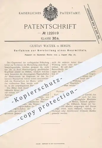 original Patent - Gustav Watzek , Berlin , 1899 , Herstellung von Haarmittel | Haarshampoo , Shampoo , Haare , Friseur