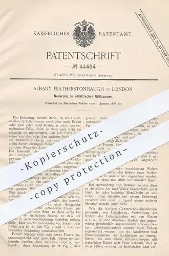 original Patent - Albany Featherstonhaugh , London , England , 1888 , elektrische Glühlampe | Glühlampen , Lampe !!