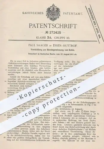 original Patent - Paul Saager , Essen / Huttrop , 1912 , Hereingewinnung von Kohle | Kohlen , Brikett , Pressluft !!