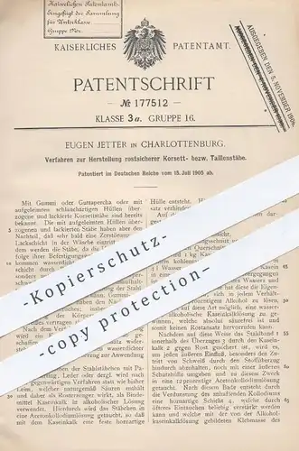 original Patent - Eugen Jetter in Berlin / Charlottenburg , 1905 , rostsichere Stäbe für Korsett | Korsettstäbe , Mode !