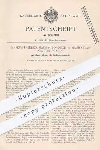 original Patent - Markus Fredrick Maus , Borough of Manhattan , New York USA , 1898 , Anreißen der Saiteninstrumente !