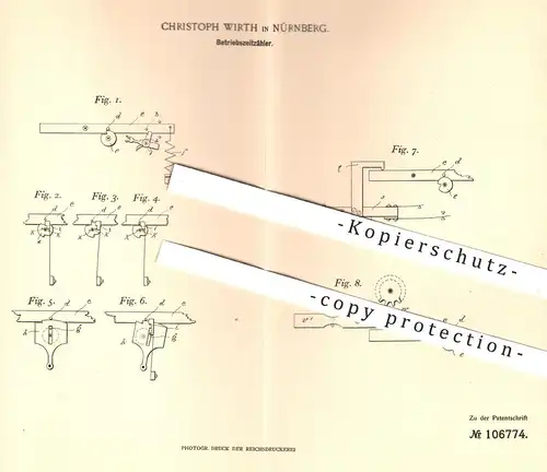 original Patent - Christoph Wirth , Nürnberg 1898 , Betriebszeitzähler | Stromzähler , Elektriztätszähler | Strom Zähler