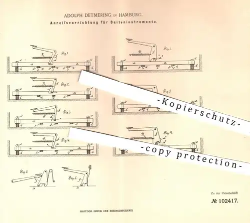 original Patent - Adolph Detmering , Hamburg , 1898 , Anreißvorrichtung für Saiteninstrumente | Musikinstrument , Musik