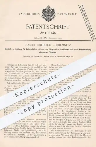 original Patent - Robert Friedrich , Chemnitz , 1898 , Schließvorrichtung für Schaufenster - Schutzläden | Fenster !!