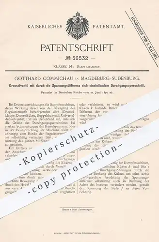 original Patent - Gotthard Commichau , Magdeburg / Sudenberg , 1890 , Drosselventil für Dampfmaschinen | Ventil !!