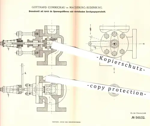 original Patent - Gotthard Commichau , Magdeburg / Sudenberg , 1890 , Drosselventil für Dampfmaschinen | Ventil !!