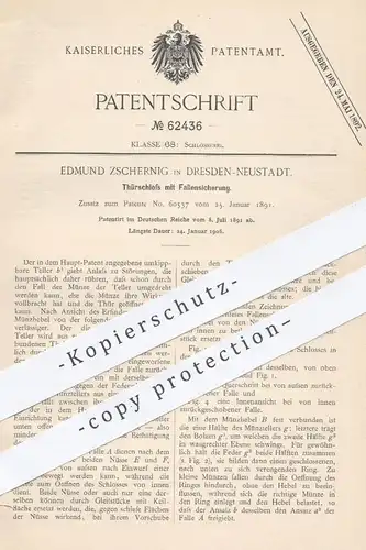 original Patent - Edmund Zschernig , Dresden / Neustadt , 1891 , Türschloss mit Fallensicherung | Schloss , Schlosser