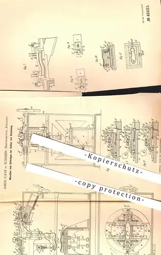 original Patent - Amos Cave , Rushden / Northampton England , 1888 , Befestigen der Schuh - Sohlen | Schuhe , Schuster !