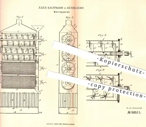 original Patent - Julius Kauffmann , Düsseldorf , 1890 , Darrapparat für Malz | Darre , Darren , Bier , Brauerei , Wein