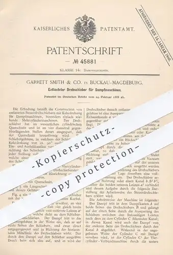 original Patent - Garret Smith & Co. Magdeburg / Buckau , 1888 , Drehschieber für Drehmaschinen | Schieber , Dampf !!