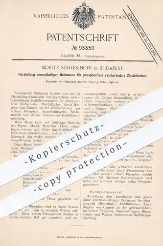 original Patent - Moritz Schlesinger , Budapest , 1896 , Herst. phosphorfreier Sicherheits - Zündhölzer | Streichhölzer