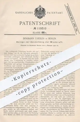 original Patent - Bermann Theiler , Berlin , 1900 , Ausnutzung der Windkraft | Windrad , Wind - Energie , Windmühle !!!