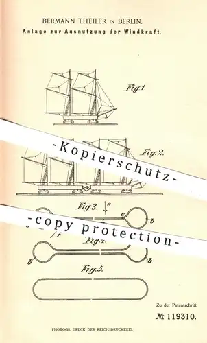 original Patent - Bermann Theiler , Berlin , 1900 , Ausnutzung der Windkraft | Windrad , Wind - Energie , Windmühle !!!