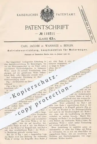 original Patent - Carl Jacobi , Berlin / Wannsee , 1900 , Antrieb für Motorwagen | Motor , Motoren , Auto , Automobil !!