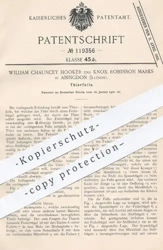 original Patent - William Chauncey Hooker , Knox Robinson Marks , Abingdon , Illinois USA , 1900 , Tier - Falle | Jäger