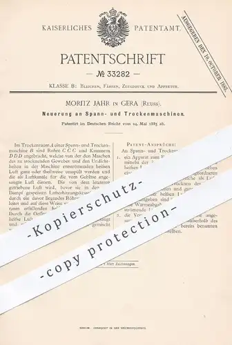 original Patent - Moritz Jahr , Gera , Reuss , 1885 , Spann- u. Trockenmaschinen | Wäsche - Trockner , Wäscherei !!!