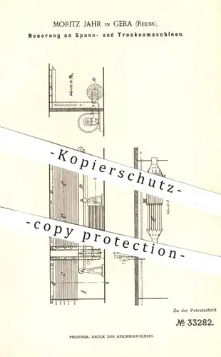 original Patent - Moritz Jahr , Gera , Reuss , 1885 , Spann- u. Trockenmaschinen | Wäsche - Trockner , Wäscherei !!!