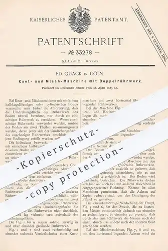 original Patent - Ed. Quack , Köln , 1885 , Knetmaschine u. Mischmaschine für Brotteig | Bäcker , Brot Backen , Bäckerei