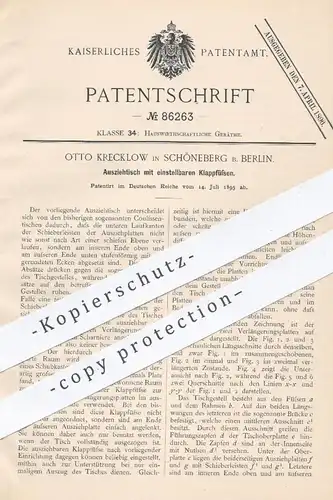 original Patent - Otto Krecklow , Berlin / Schöneberg , 1895 , Ausziehtisch mit Klappfüßen | Tisch , Tische , Tischler
