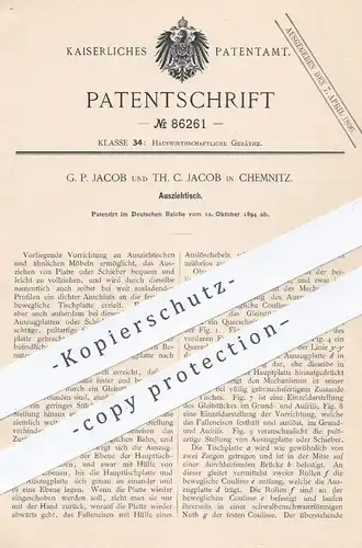 original Patent - G. P. Jacob und Th. C. Jacob in Chemnitz , 1894 , Ausziehtisch | Tisch , Tische , Möbel , Tischler !!!