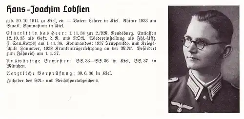 Personalkarte Wehrmacht - Hans-Joachim Lobsien in Kiel und Werner Ludwig in Mülheim / Ruhr , Koblenz , NSDAP , Arzt !!!
