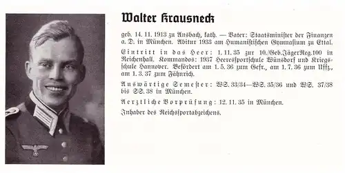 Personalkarte Wehrmacht - Walter Krausneck in Ansbach und Helmut Kraft in Schirmeck , Freiburg , Ettal , NSDAP , Arzt !!
