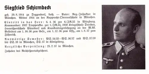 Personalkarte Wehrmacht - Fritz Schmale in Celle und Siegfried Schirmbeck in Deggendorf , München  , NSDAP , Arzt !!!