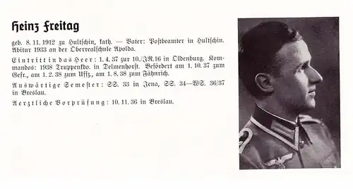 Personalkarte Wehrmacht - Bruno Galuba in Schneidemühl und H. Freitag in Hultschin , Apolda , Schönlemke  , NSDAP , Arzt