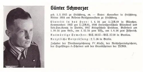 Personalkarte Wehrmacht - Günter Schwarzer in Hirschberg und W. Schulze in Erxleben , Neuhaldensleben , NSDAP , Arzt !!!