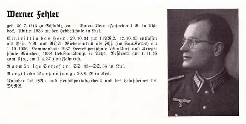 Personalkarte Wehrmacht - Werner Fehler in Schlabitz und Waldemar Fischer in München , Ahlbeck , Kiel , NSDAP , Arzt !!