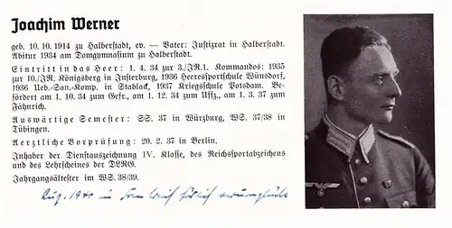 Personalkarte Wehrmacht - Joachim Werner in Halberstadt und Oskar Wilhelm in Kassel , Berlin , NSDAP , Arzt !!!